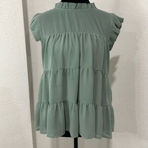 Chic Ruffle Sleeve Women's Blouse in Sage